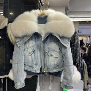 Women's Clothing Large Fur Collar Fox Fur Denim Fur Jacket Women's Thick Lined Parka - Damenbekleidung | Technik & Gadgets