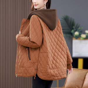 Women's quilted jacket new style mid-length fashionable west style rhombus casual thin cotton coat - Damenbekleidung