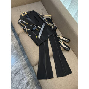 Women's Clothing celebrity temperament colored diamond hot diamond belt suit flared pants suit two pieces - Damenbekleidung