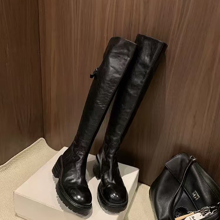 Sheii Su Yinyin Annual Combat ~ Round Toe Wrinkled Thick Heel Mid-Calf Women's Riding Boots - Schuhe | Technik & Gadgets