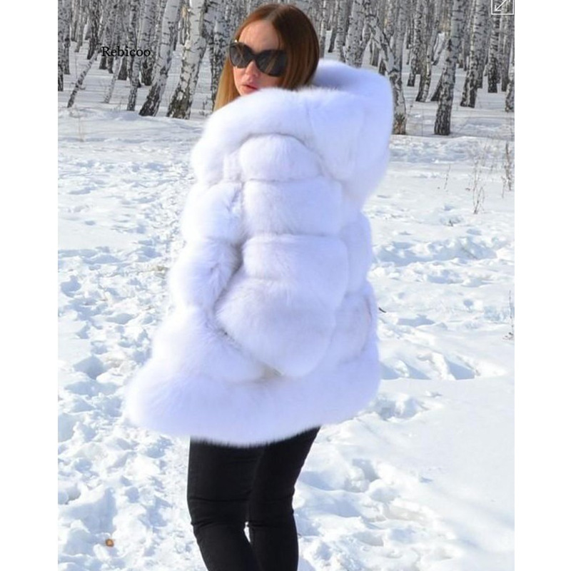 Women's clothing Haining imitation fur new imitation fox fur hooded women's coat mid-length long-sleeved cardigan wholesal...