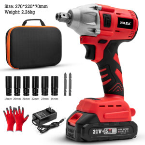 HILDA Cordless Impact Wrench With Lithium Battery, 320Nm Max Torque, 10mm Chuck, 300W Power, 8-Piece Accessory Kit - Power...