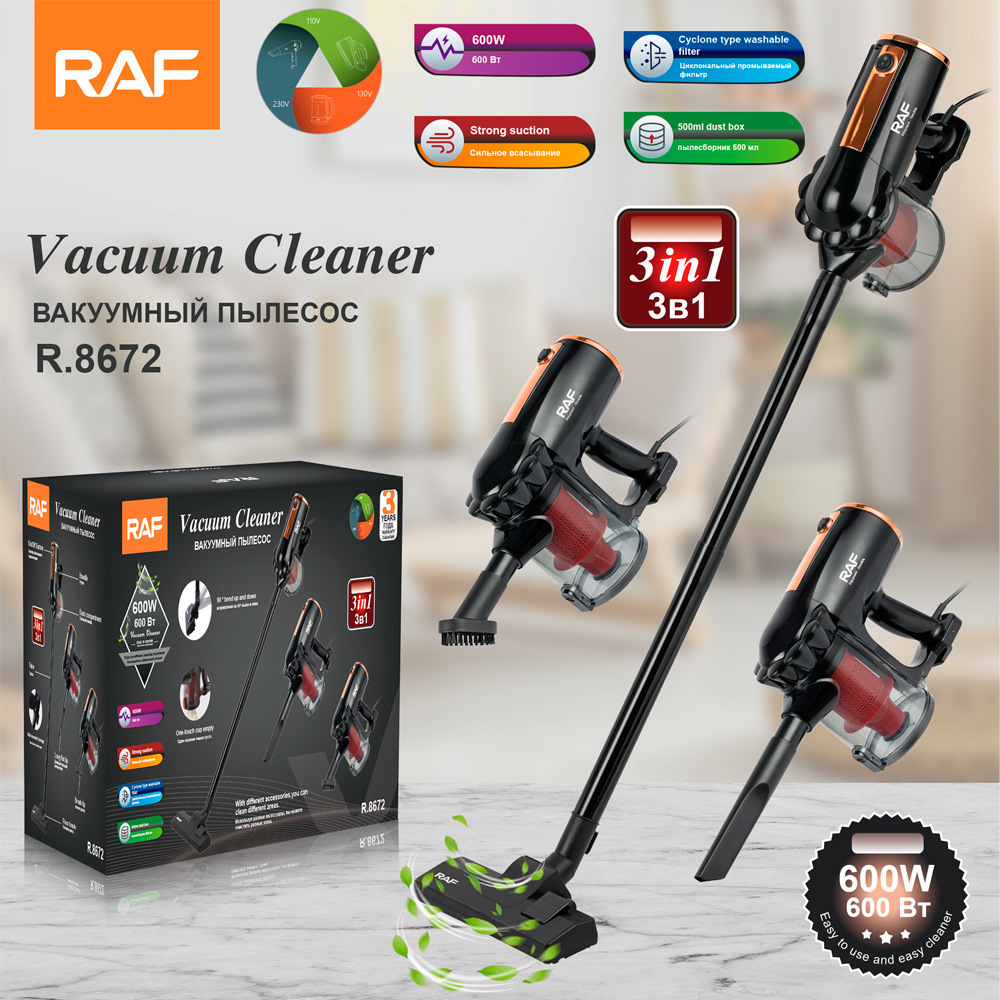 RAF 600W Powerful Handheld Vacuum Cleaner With 10KPA Suction, 2M Cord, Flat Nozzle - 110V/220V For Home, Car, Office (Mult...