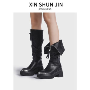 metal toe high fashion boots, long tube for women in spring, new front zipper, thick sole, - Schuhe | Technik & Gadgets