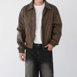 Men's Clothing Handsome Short Motorcycle Leather Jacket Men's Spring Jacket Loose Lapel Leather Jacket - Herrenbekleidung