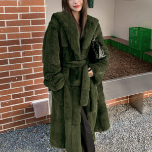 Women's Clothing fashion fur coat with hooded casual coat with waist and temperament to cover the belly - Damenbekleidung