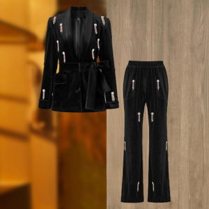 Women's Clothing Fashion Suit Green Fruit Collar Blazer Lace-Up Elastic Wide-Leg Pants Two-Piece Set - Damenbekleidung