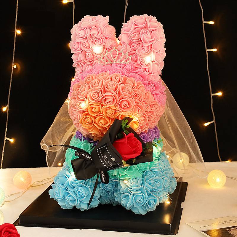 520 Chinese Valentine's Day Gift Preserved Flower Rabbit Doll For Girlfriend's Birthday TikTok Same Creative Ornaments Ros...