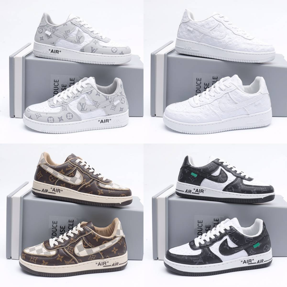 Adult Mens Womens Fashion L-V x JD Brown/Orange/White/Black Louis-Vton x Air-Force 1 Sneakers Sports Shoes Skateboarding S...