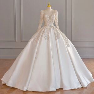 Women's bride long-sleeved heavy industry V-neck satin high-end texture palace wedding dress - Damenbekleidung