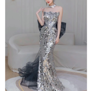 Women's Clothing Evening Dress Engagement Toast Dress Light Luxury Niche High End Host Graduation Fishtail French Sequins ...