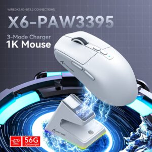 Attack Shark X6 Lightweight Mouse PAW3395 Gaming Game Three-Mode Wireless Bluetooth Mouse Charging RGB Base - Computer-Kom...