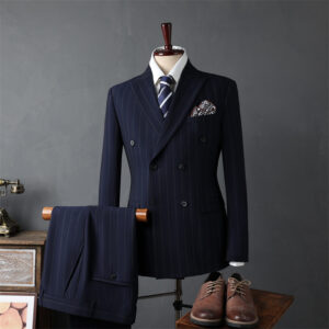 CT Set Casual Business Formal Groomsmen Suit Bridegroom Wedding Double-Breasted Striped Blazer Men's Wear - Herrenbekleidung