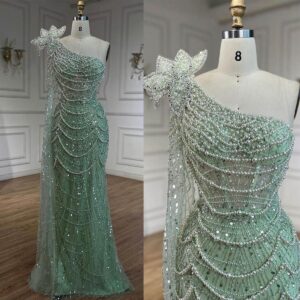Women's Clothing One Shoulder Temperament Evening Dress Large Size Slim Fit Dress Beaded Fishtail Dress - Damenbekleidung