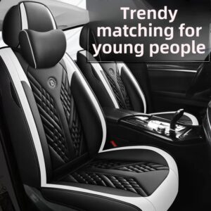 Fashion Sports Car Cushion Four Seasons Universal Full Surrounding High-end Leather Seat Cover Black and White Cushion Lig...