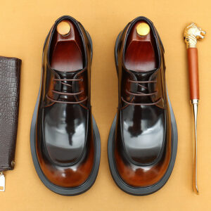 Casual leather shoes for men wide foot English bright face big head layer cowhide Derby shoes for men - Schuhe