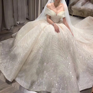 Women's Fantasy Starry Sky Bride Main Wedding Dress One Shoulder Wedding Dress High Waist Luxurious Trailing Dress - Damen...
