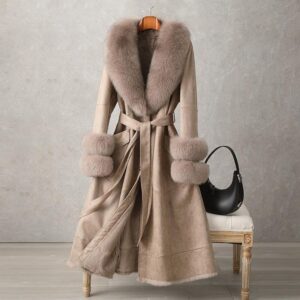 Women's Clothing New Mid Length Fur Women's Over The Knee Faux Fox Fur Collar Coat Slim Fit - Damenbekleidung