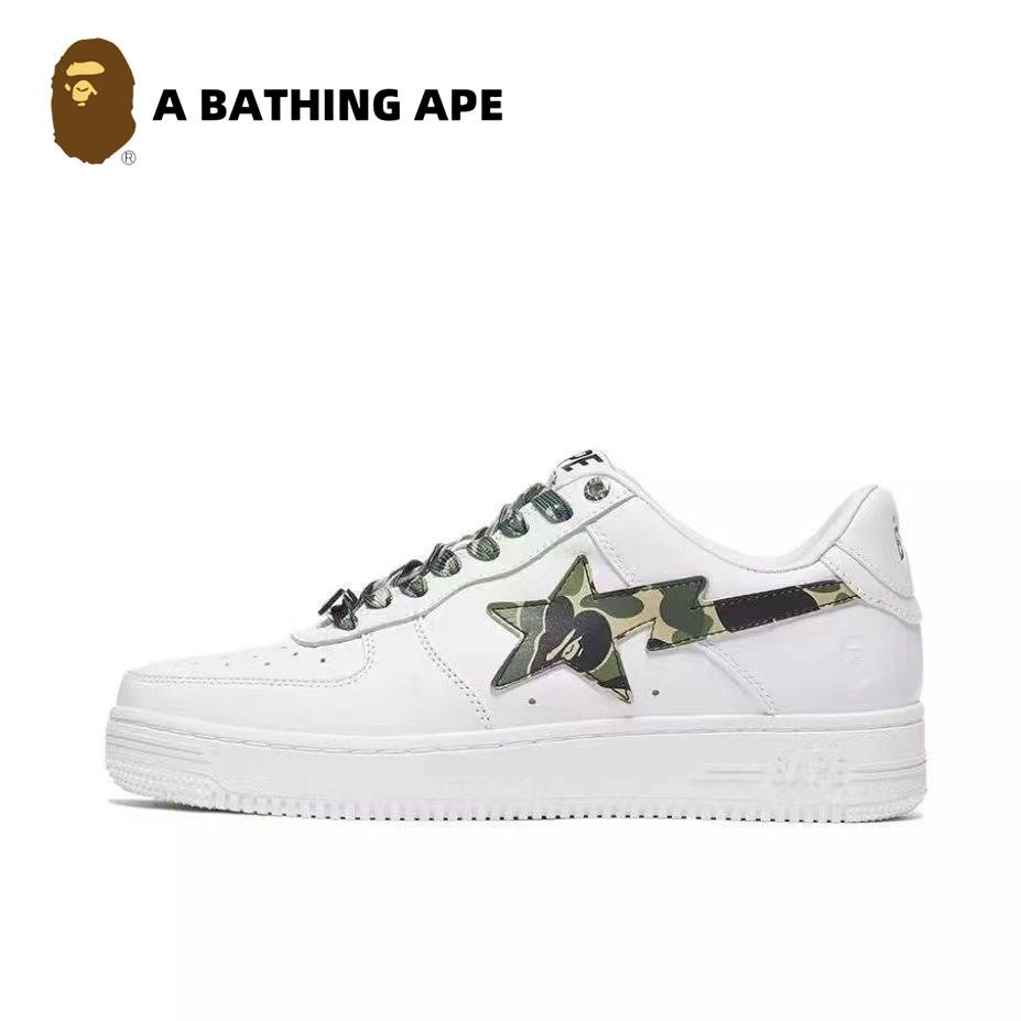 A BATHING-APE Classic Lacquer Leather Double Splicing Trendy Fashion Board Shoes Air Force No.1 Board Shoes Men's And Wome...