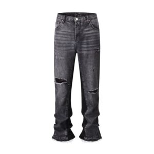 Men's Clothing 24 Three-dimensional Tailoring Loose Baggy Ripped Cat Whisker Flared Pants For Men And Women Jeans Brand Qu...