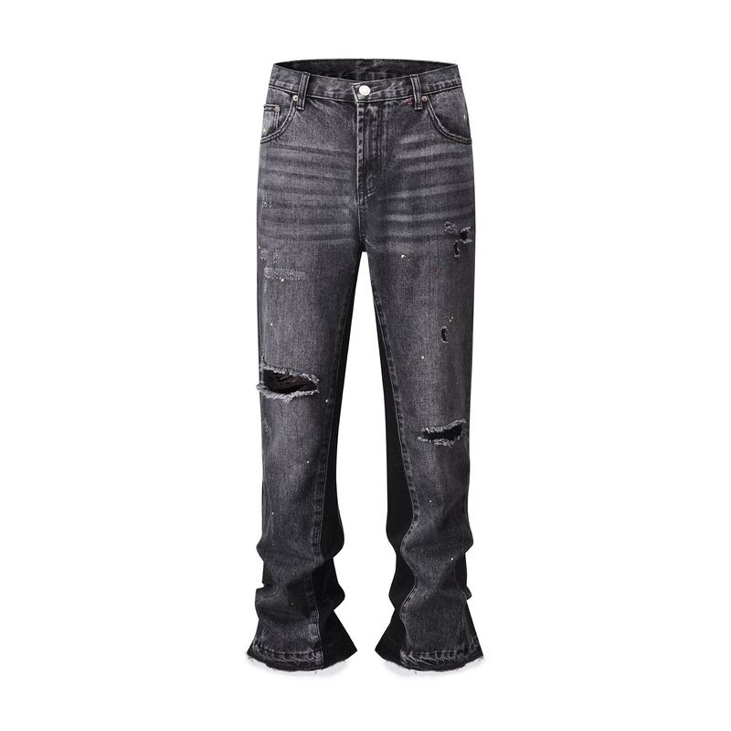 Men's Clothing 24 Three-dimensional Tailoring Loose Baggy Ripped Cat Whisker Flared Pants For Men And Women Jeans Brand Qu...