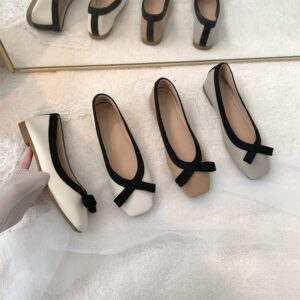 Light luxury French women's shoes, flat bottomed fairy design, single shoe, female niche, square head, soft leather, one -...
