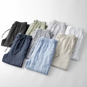 Linen Men's Elastic Waist Loose Large Size Casual Breathable Straight Beach Pants Men's Pants Factory One Piece 600 - Herr...