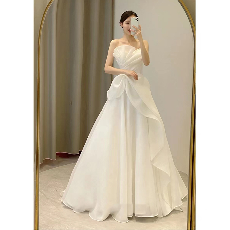 Women's Clothing Wedding dress New Bride French Light Luxury Travel Photography Simple White Gauze Skirt Out of the House ...