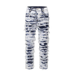 Men's Clothing European And American High Street Fashion Brand Washed Blue Ripped Blue Cow Whiskers Jeans Zipper Distresse...