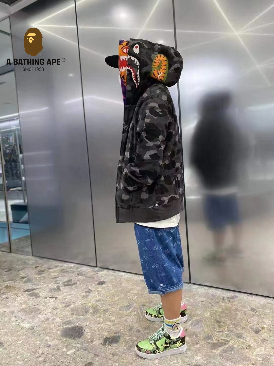 A BATHING APE ABC CAMO High Quality Pure Cotton Version Tiger Head Double Hat SHARK FULL ZIP HOODIE MENS AND WOMEN Black&R...