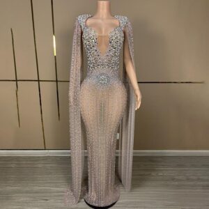 Women's Clothing Deep V Diamond Luxury Cocktail Party Evening Dress Pageant Model Catwalk Performance Costume（Pre-sale | S...