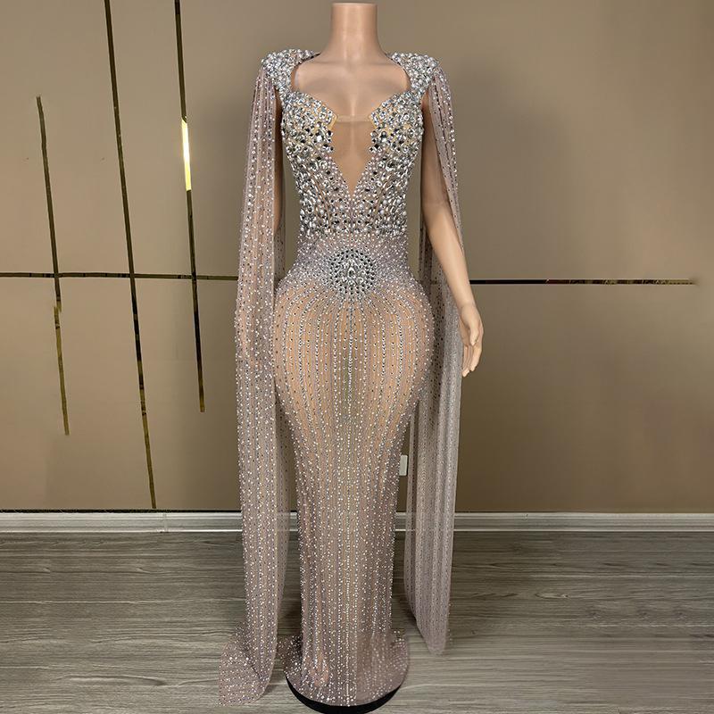 Women's Clothing Deep V Diamond Luxury Cocktail Party Evening Dress Pageant Model Catwalk Performance Costume(Pre-sale | S...