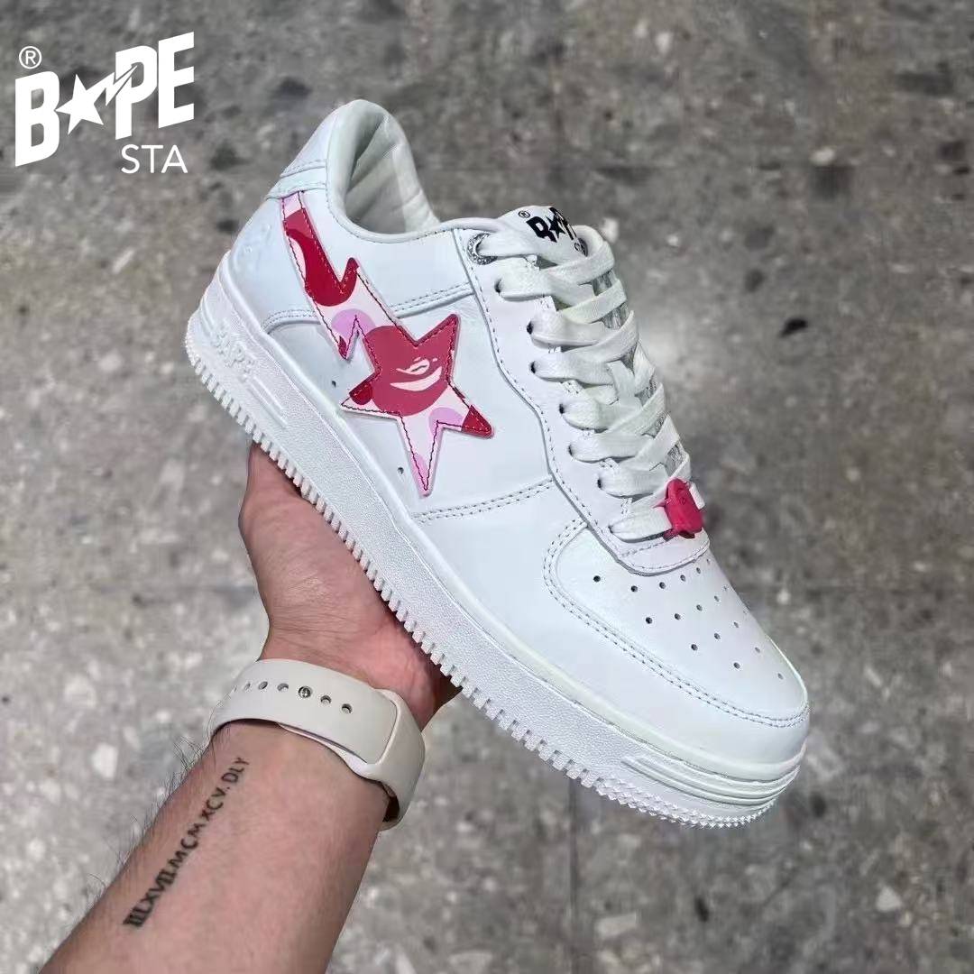 A BATHING-APE Classic Double Sided Splicing Trendy Fashion Board Shoes Tri Color Camouflage Air Force No.1 Board Shoes Men...