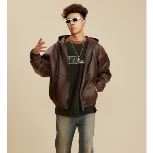 Men's Retro Large Silhouette Leather Jacket Loose Tide Jacket - Herrenbekleidung | Technik & Gadgets