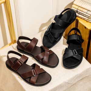 2023 Summer Men's Leather Sandals, Non slip and Odor Resistant Beach Shoes, Breathable Top Layer, Cowhide, Casual - Schuhe