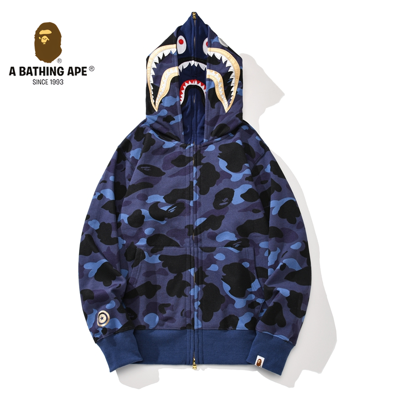 A BATHING APE ABC CAMO High Quality Pure Cotton Version Wealthy Golden Shark Head Double Hat SHARK FULL ZIP HOODIE MENS AN...