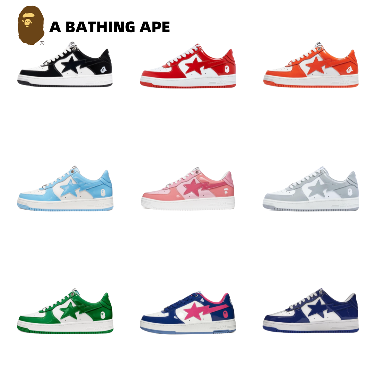 A BATHING-APE Classic Lacquer Leather Double Splicing Trendy Fashion Board Shoes Air Force No.1 Board Shoes Men's And Wome...