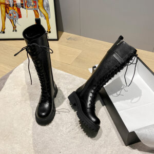 Long autumn winter 2024, new small and rise knightly for women with heels, thick soles, lace up high tube Martin boots - S...