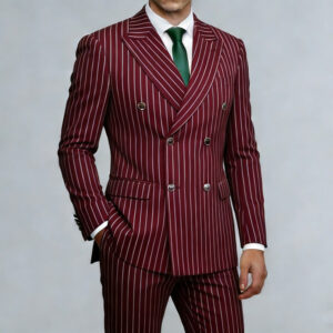 Men's Slim Fit Double-Breasted Stripe Suit Set - Modern Business & Wedding Blazer With Side Vents, Acetate Blend​ - Herren...