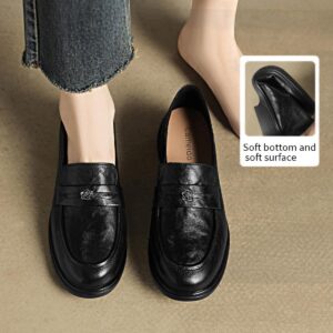 【Hand-grabbed Lambskin, Soft Sole And Soft Upper】Cameido British Loafers For Women, Low Heel Autumn Deep Slip-on Shoes - S...