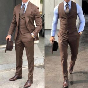 Brown 2024 Men's Suits Men 3 Pieces Slim Fit Business Groom Peaked Lapel Tuxedos For Formal Wedding Suit - Herrenbekleidung