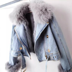 New Women's Fashion Denim Thick Cotton-padded Jacket With Fox Fur Collar And Rabbit Fur Lining - Damenbekleidung