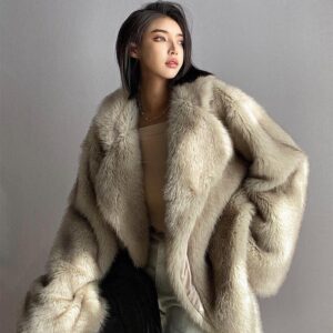 Women's Clothing Fox Fur Coat Women's Medium Length Temperament Large Lapel Loose Net Red Plush Coat - Damenbekleidung