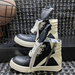 Guangzhou RO Trendy Short Boots Leather Inverted Triangle Casual Versatile Black And White Personalized Height - Schuhe