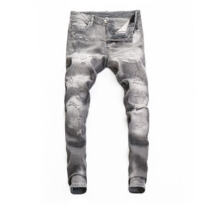Men's Clothing Street Fashion Ripped Jeans Retro Distressed Grey Slightly Elastic Slim Fit Patchwork Skinny Jeans - Herren...