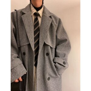 American High Street Woolen Coat For Men, Medium To Long, Thick And High-End Men's Winter Coat, Couple's College Style - H...