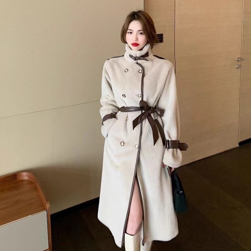 Women's Clothing Mink fur women's mid length coat outerwear new mink fur autumn and winter women's belt style temperament ...
