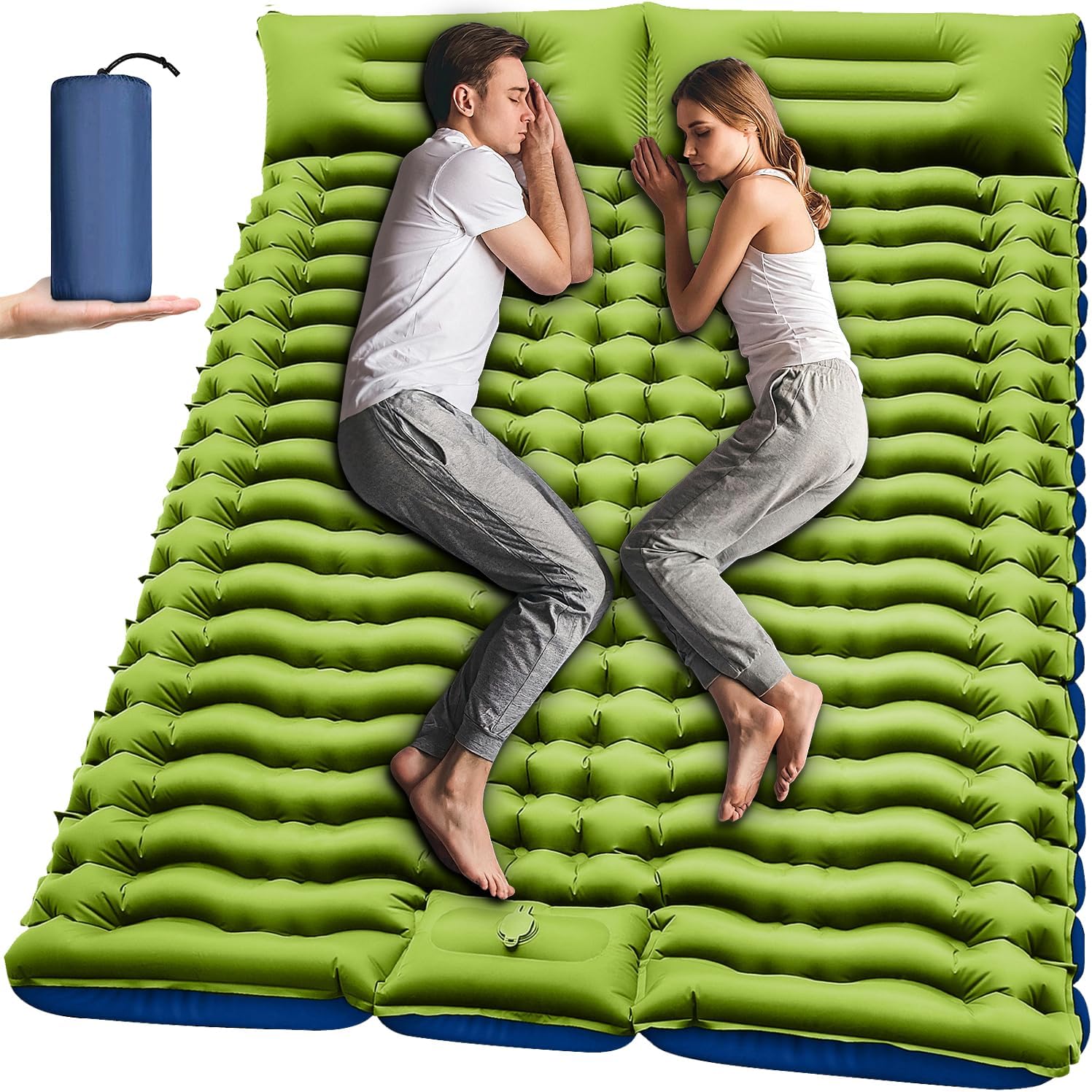 Double Sleeping Pad - Self Inflating 4" Extra-Thick for 2 Person with Pillow Built-in Foot Pump Inflatable Sleeping Mat fo...