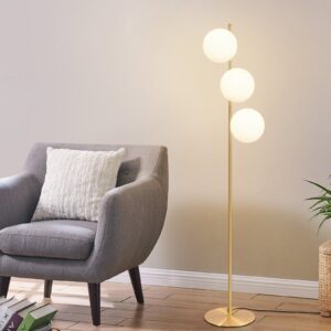 Glitzerlife Stehlampe Gold Modern Stehleuchte – 3 Flammige E27 Design Standleuchte Mit Fußschalter Metall Aus Glaskugel Bodenlampe Für Schlafzimmer Büro Hotel