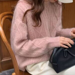 100% Wool Women, Autumn And Winter Knit For Petite Figures, Lazy Style Thickened Cashmere Sweater - Damenbekleidung